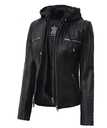 hooded leather jacket for women