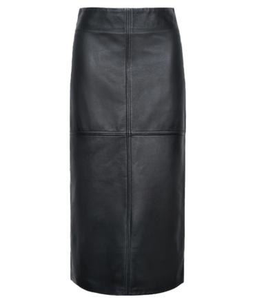 Women black genuine leather Skirt