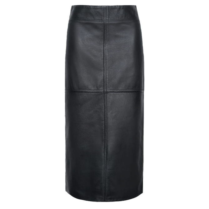 Women black genuine leather Skirt