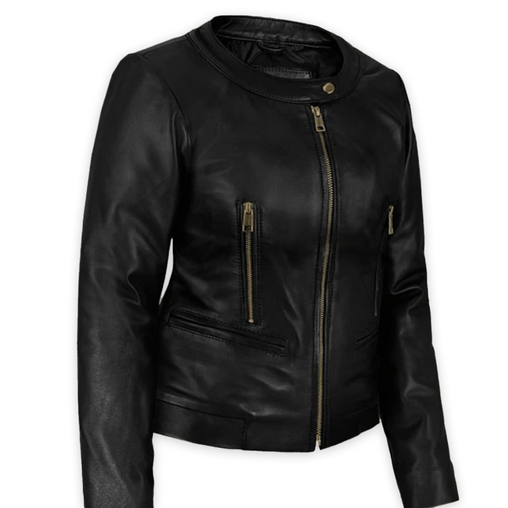 Women genuine black leather jacket