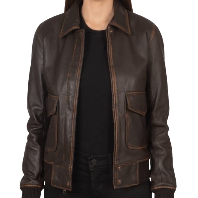 women leather jacket in brown color