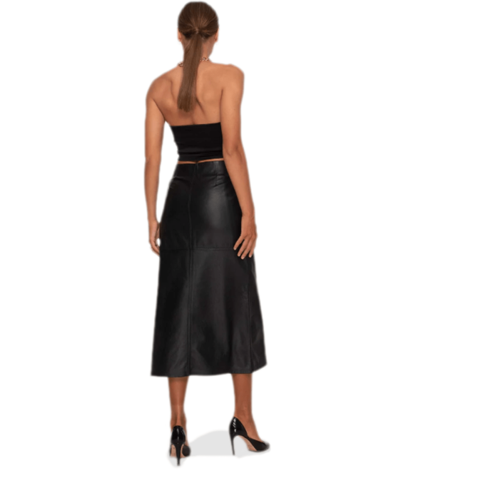 Women black leather Skirt