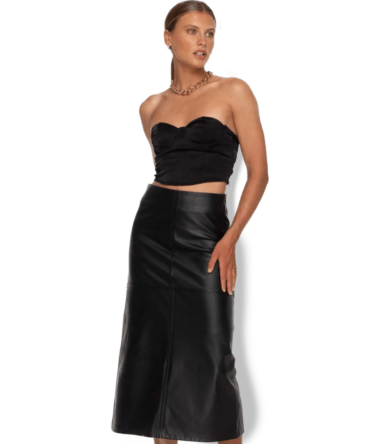 Women black leather Skirt