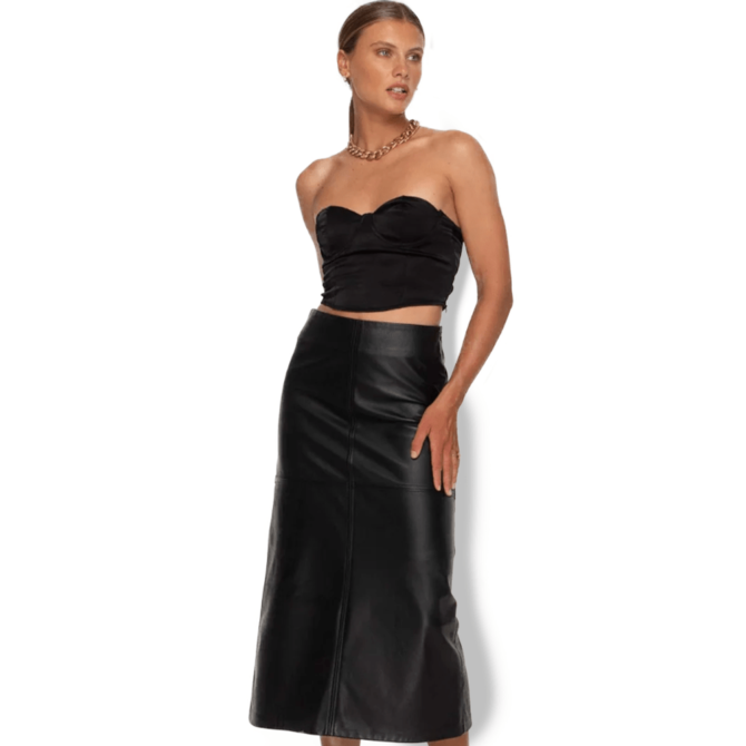 Women black leather Skirt