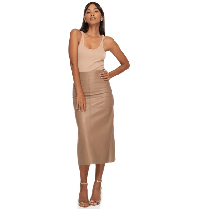 women leather Skirt in Camel brown