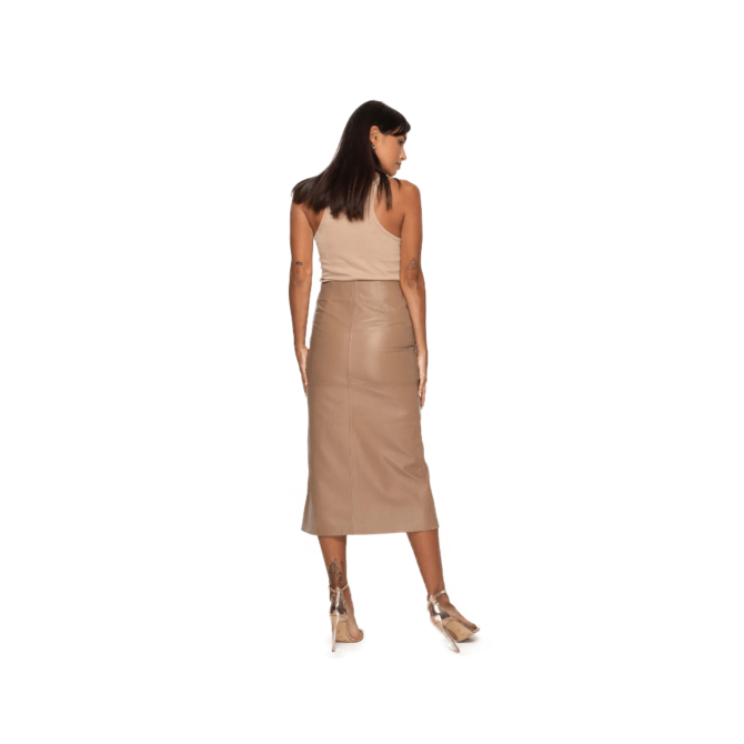 women leather Skirt in Camel brown