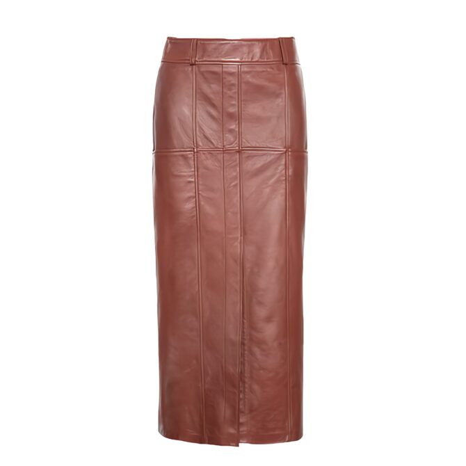 Laria Women Leather Skirt in Burnt Umber