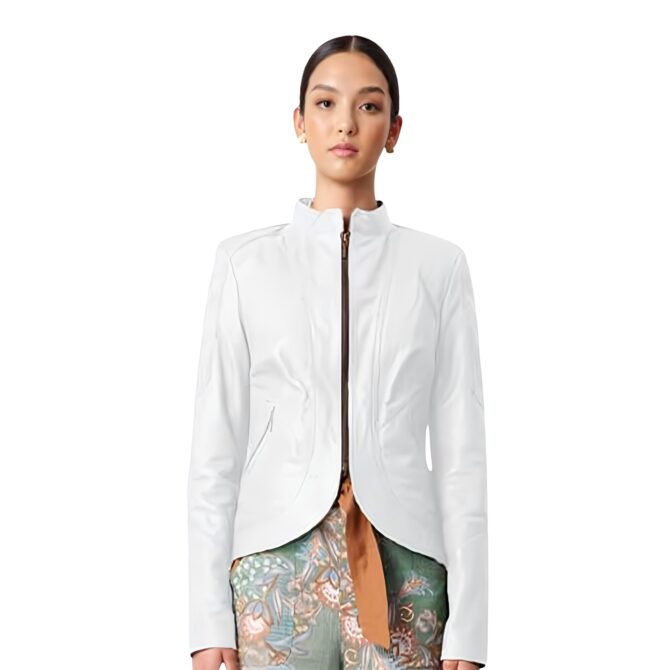 Zeene Women's Leather Jacket in Pure White