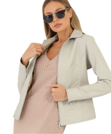 beige women leather jacket