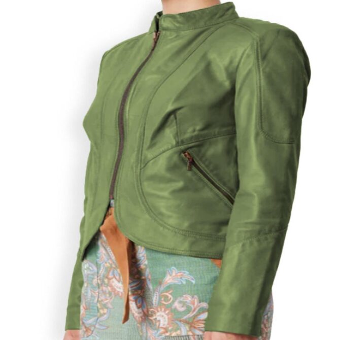 Zeeni Leather Jacket for Women in Sage Green/ Custom Made