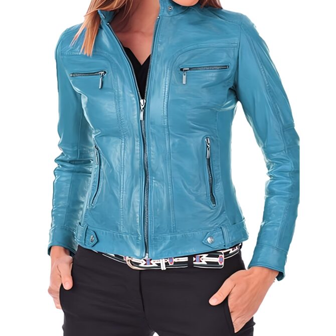 Leather Jacket Turquoise