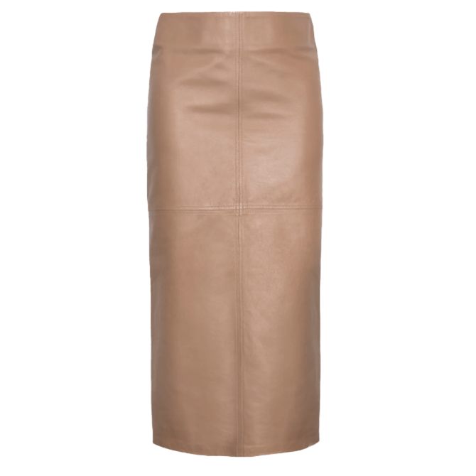 women leather Skirt in Camel brown