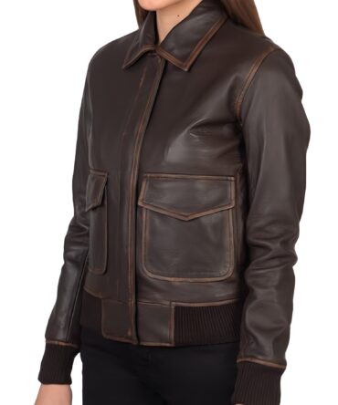 women leather jacket brown