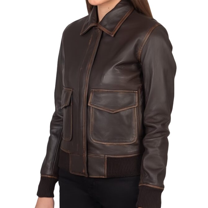 women leather jacket brown