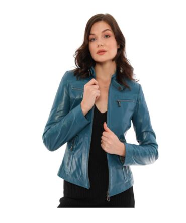 leather jacket for women mid blue