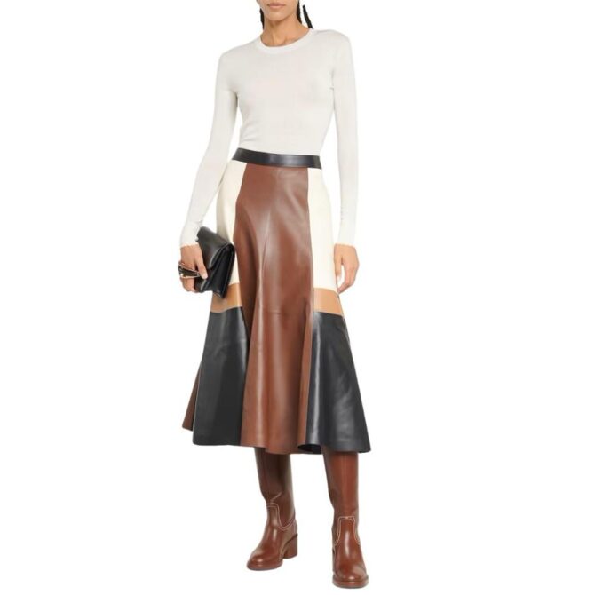 Mal Women Leather Skirt in Color Collage/ Custom Made