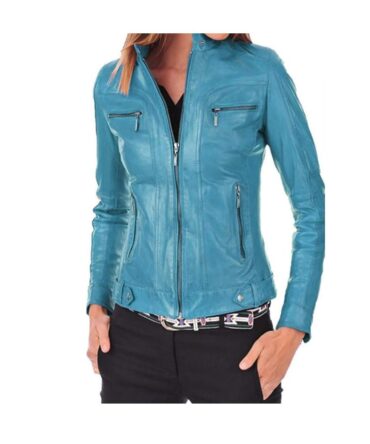 leather jacket women turquoise