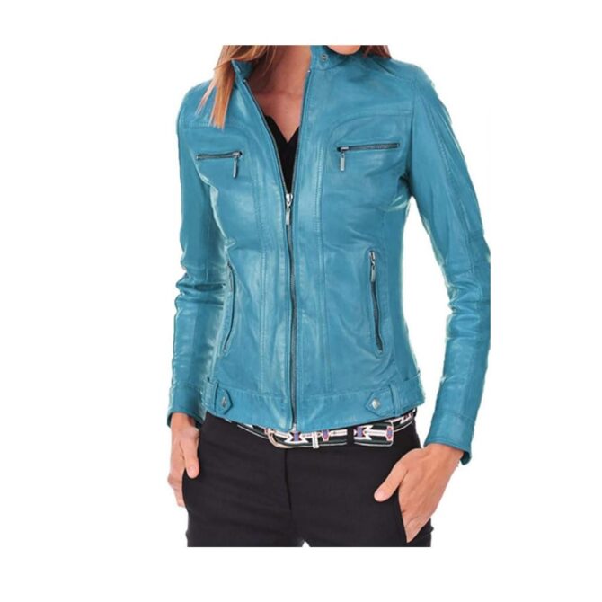 leather jacket women turquoise