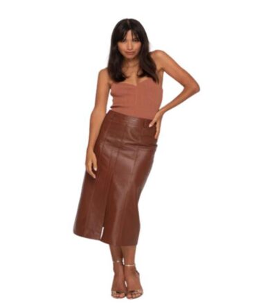 leather skirt women brown