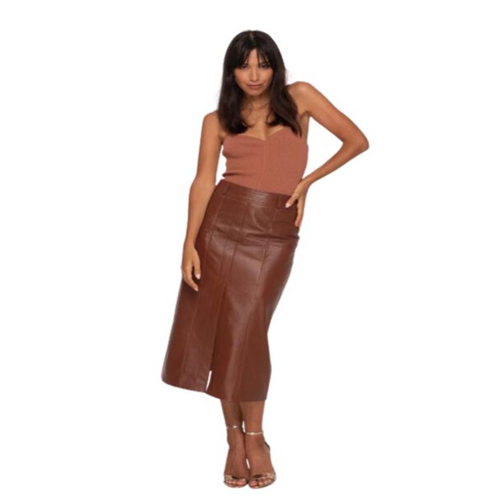 leather skirt women brown