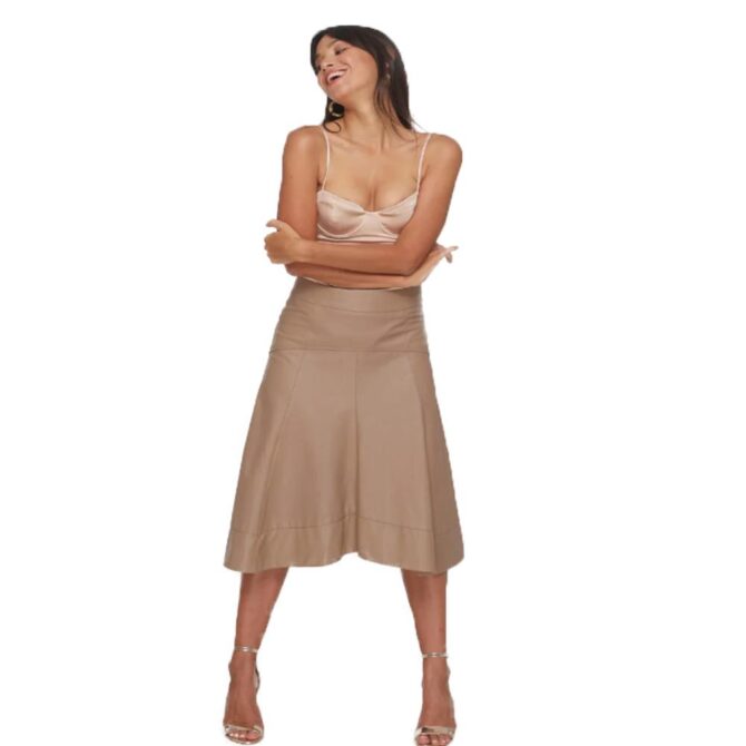 Leather Skirt in Camel brown color