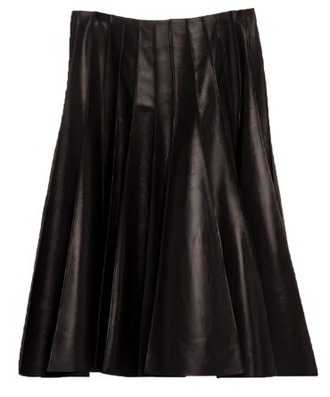 pleated women leather skirt in black