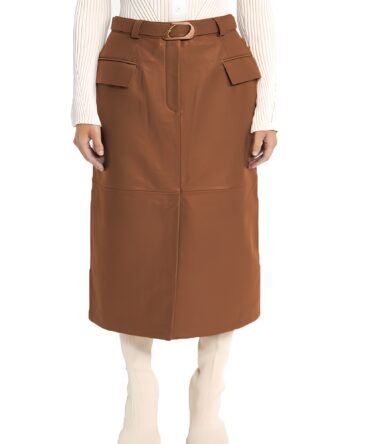 brown leather skirt for women