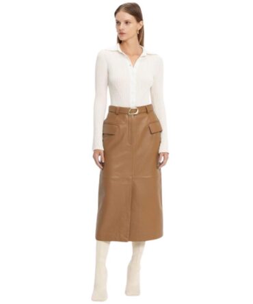 women leather skirt camel