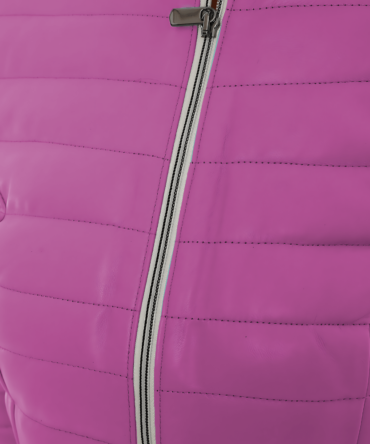 leather puffer jacket for women in pink