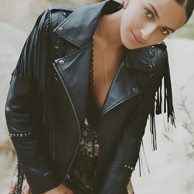 Women Leather Jacket with fringes