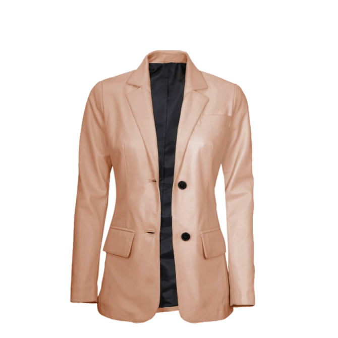 women leather blazer in peach