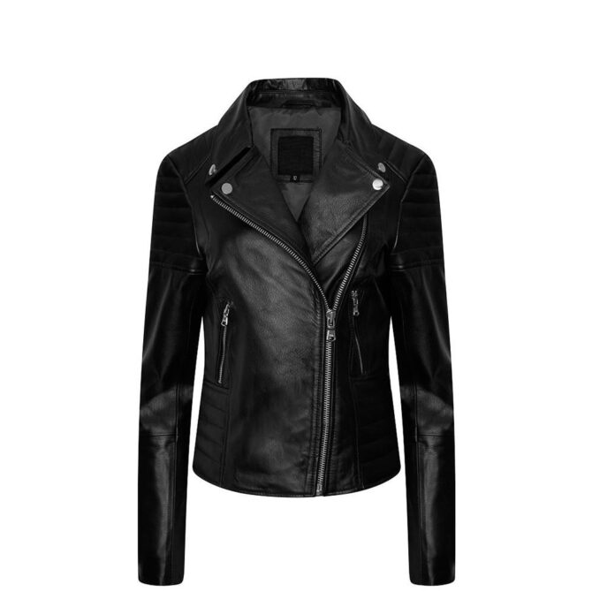 women Black Biker Leather Jacket